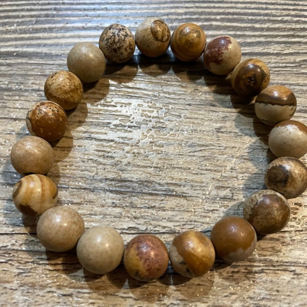 Hand Made Beaded Earth Tone Stretch Bracelet - 9"